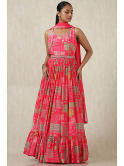 Soch - Pink Printed Gown and Dupatta (Set of 2)