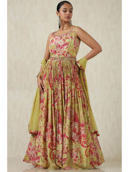 Soch - Green Printed Gown and Dupatta (Set of 2)