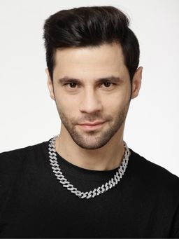 Gahan - Men Silver Plated Stainless Steel American Diamond Chain