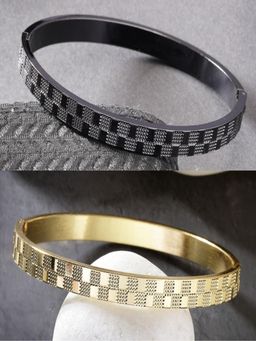 Gahan - Mens Gold & Black Rhodium Plated Stainless Steel Kada Bracelet (Pack of 2)