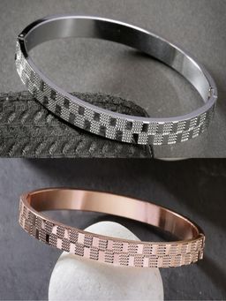 Gahan - Mens Rhodium Plated Stainless Steel Kada Bracelets (Pack of 2)