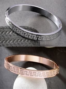 Gahan - Mens Rhodium Plated Stainless Steel Kada Bracelets (Pack of 2)