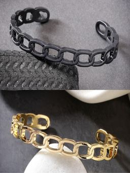 Gahan - Mens Gold & Black Rhodium Plated Metal Cuff Bracelet (Pack of 2)