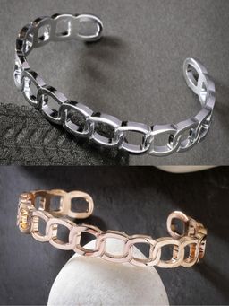 Gahan - Mens Rhodium Plated Metal Cuff Bracelets (Pack of 2)