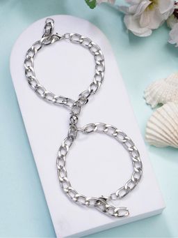 Gahan - Mens Silver Plated Stainless Steel Link Bracelets (Pack of 2)