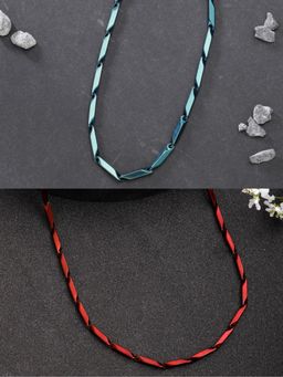 Gahan - Mens Maroon & Green Rhodium Plated Stainless Steel Chains (Pack of 2)