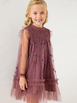 CHERRY CRUMBLE BY NITT HYMAN - Purple Embroidered Spring Blossom Dress
