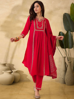 KVS FAB - Off White Vichitra Zari Sequence Embroidered Kurta with Pant and Dupatta (Set of 3)