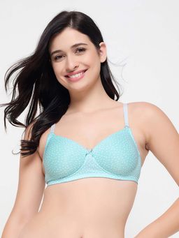 Clovia - Polyamide Printed Padded Full Cup Wire Free T-shirt Bra - Blue