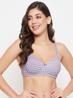 Clovia - Polyamide Printed Padded Full Cup Wire Free T-shirt Bra - Grey