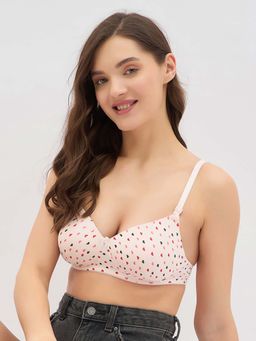 Clovia - Cotton Printed Padded Full Cup Wire Free T-shirt Bra - Cream