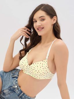 Clovia - Cotton Printed Padded Full Cup Wire Free T-shirt Bra - Yellow