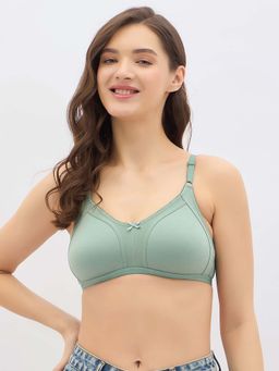 Clovia - Cotton Solid Non-Padded Full Cup Wire Free T-shirt Bra - Green