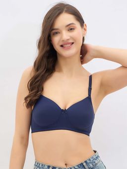 Clovia - Polyamide Solid Padded Full Cup Wire Free T-shirt Bra - Navy Blue