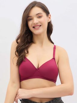 Clovia - Polyamide Solid Padded Full Cup Wire Free T-shirt Bra - Maroon