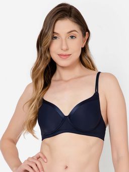 Clovia - Polyamide Solid Padded Demi Cup Wire Free Push-Up Bra - Blue
