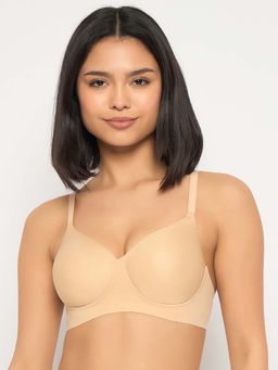 Clovia - Polyamide Solid Padded Full Cup Wire Free T-shirt Bra - Beige