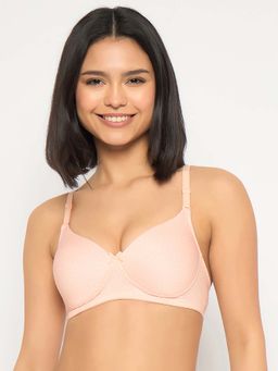Clovia - Polyamide Printed Padded Full Cup Wire Free T-shirt Bra - Peach