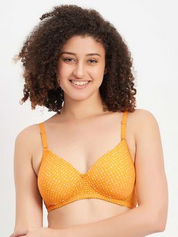 Clovia - Polyamide Printed Padded Full Cup Wire Free T-shirt Bra - Yellow