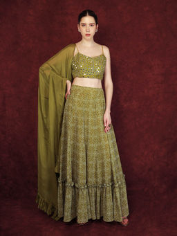 Neha Khullar - Printed Lehenga - Green (Set of 3)