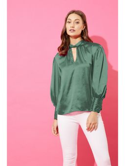 ANVI Be Yourself - Women Green Satin Back Tie Blouse