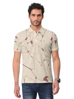 BULLMER - Men Beige Trendy Printed Half Sleeve Collar Neck T-Shirt