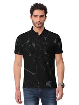 BULLMER - Men Black Trendy Printed Half Sleeve Collar Neck T-Shirt