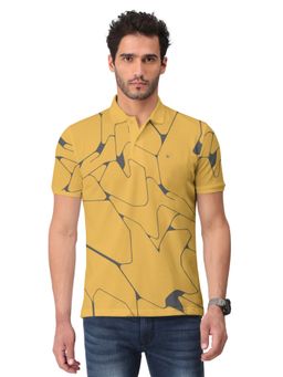 BULLMER - Men Mustard Trendy Printed Half Sleeve Collar Neck T-Shirt