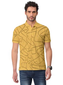 BULLMER - Men Mustard Yellow Printed Half Sleeve Collar Neck T-Shirt