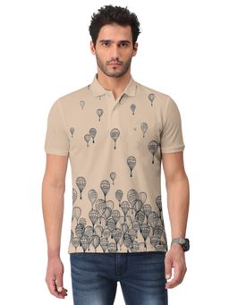 BULLMER - Men Oat Meal Trendy Printed Half Sleeve Collar Neck T-Shirt