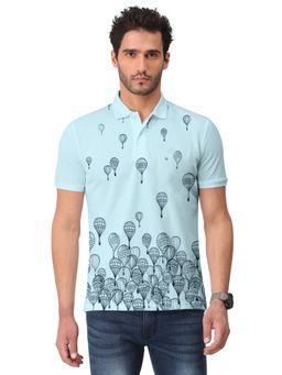 BULLMER - Men Sky Blue Trendy Printed Half Sleeve Collar Neck T-Shirt
