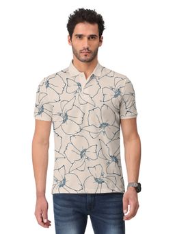 BULLMER - Men Beige Trendy Printed Half Sleeve Collar Neck T-Shirt