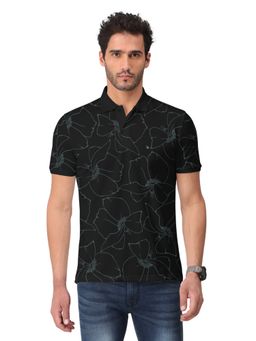 BULLMER - Men Black Trendy Printed Half Sleeve Collar Neck T-Shirt