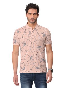 BULLMER - Men Peach Trendy Printed Half Sleeve Collar Neck T-Shirt