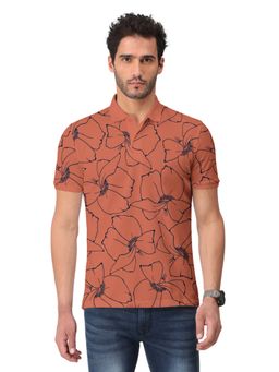 BULLMER - Men Orange Trendy Printed Half Sleeve Collar Neck T-Shirt