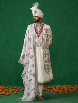 KALPRAAG - Off White Georgette Sherwani Set