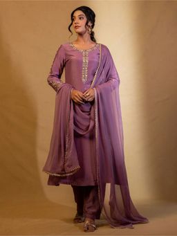 Harleen Kaur - Purple Embroidered Kurta with Pant and Dupatta