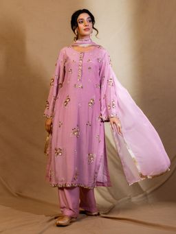Harleen Kaur - Purple Embroidered Kurta with Pant and Dupatta