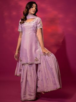 Harleen Kaur - Lavender Embroidered Sharara with Kurti and Dupatta