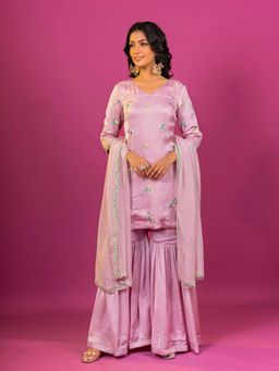 Harleen Kaur - Purple Embroidered Sharara with Kurti and Dupatta