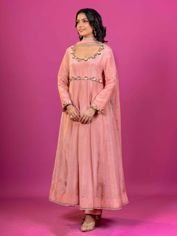 Harleen Kaur - Pink Embroidered Anarkali with Pant and Dupatta