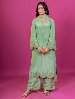 Harleen Kaur - Green Embroidered Kurta with Pant and Dupatta