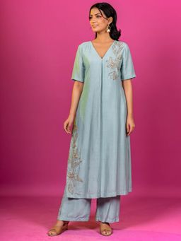 Harleen Kaur - Sky Blue Hand Embroidered Co-Ord Set