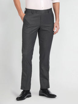 Arrow - Mens Grey Mid Rise Heathered Formal Trousers