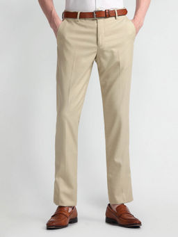Arrow - Mens Beige Hudson Tailored Fit Twill Formal Trousers