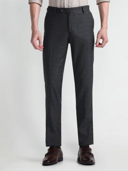 Arrow - Mens Charcoal Hudson Tailored Fit Dobby Formal Trousers