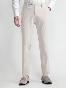 Arrow - Mens Beige Hudson Tailored Fit Solid Formal Trousers