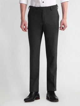 Arrow - Mens Charcoal Patterned Dobby Mid Rise Formal Trousers