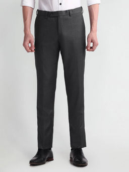 Arrow - Mens Charcoal Heathered Flat Front Formal Trousers