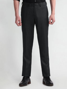 Arrow - Mens Charcoal Mid Rise Heathered Formal Trousers